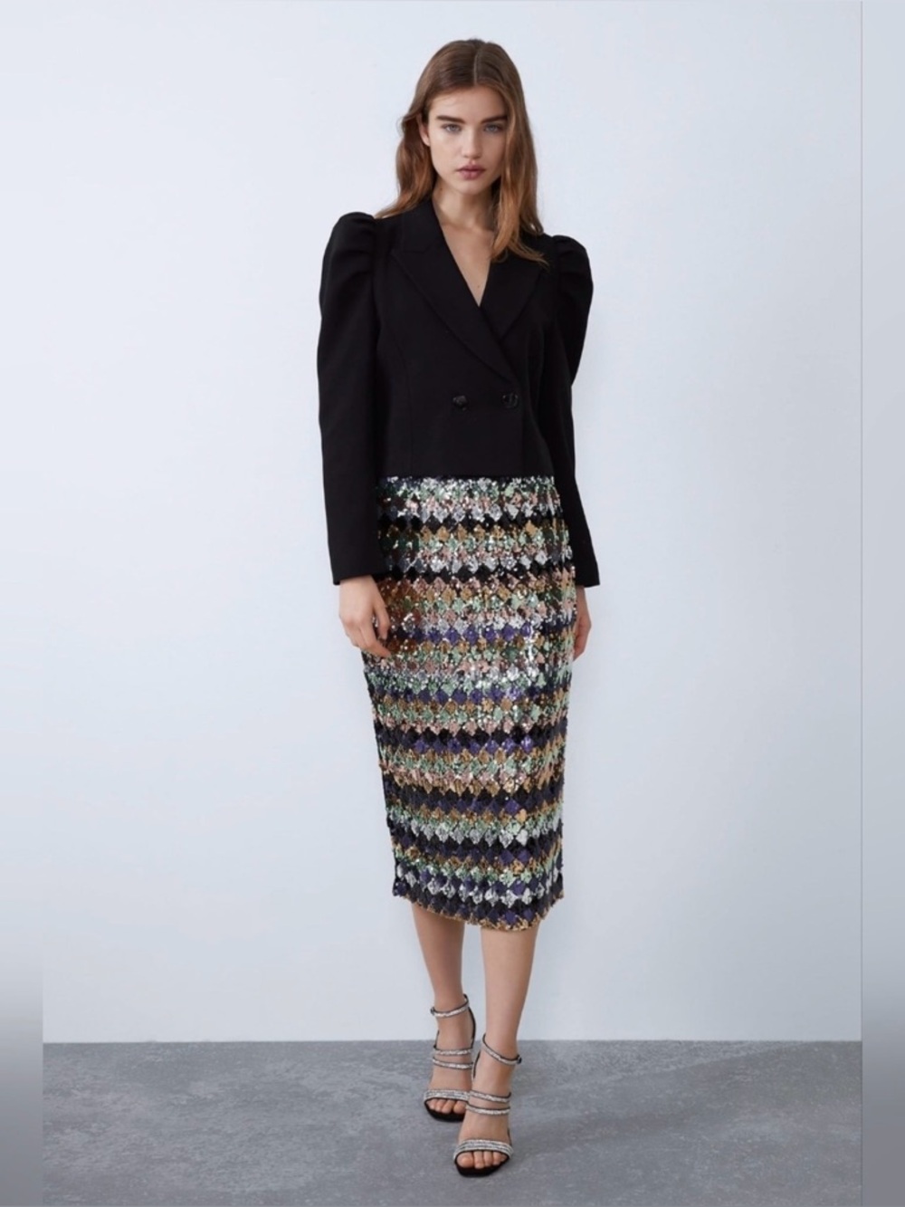 Multi-Color Sequin Chevron Pencil Skirt